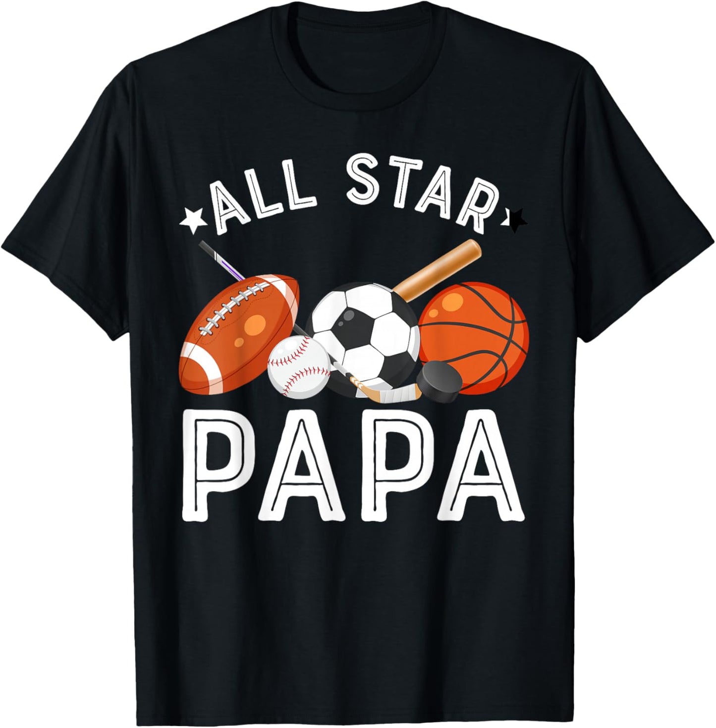All Star Papa Of The Birthday Boy Basketball Soccer Sport T-Shirt - T-Shirt | Black