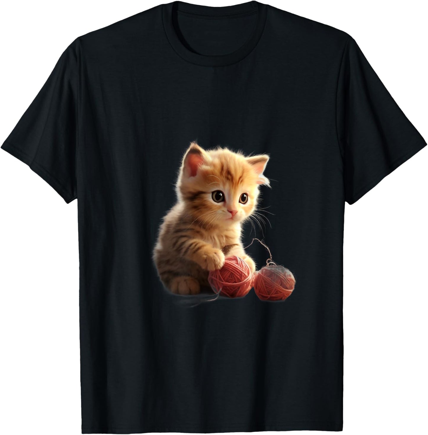 Baby Kitten Playing with Ball of Yarn Graphic Design T-Shirt - T-Shirt | Black