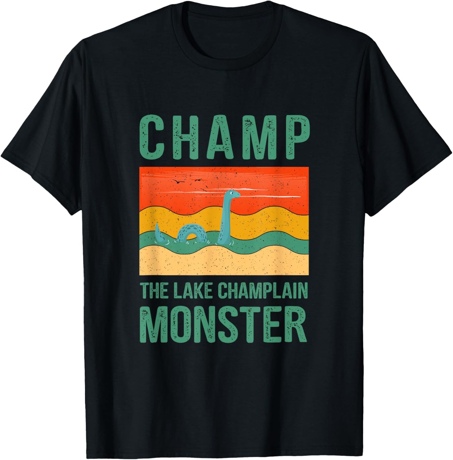 Champ The Lake Champlain Monster Retro Colorful Graphic T-Shirt - T-Shirt | Black