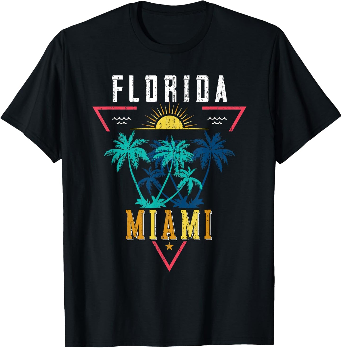 Tropical Summer Vacation Miami Beach Palm Trees Florida T-Shirt - T-Shirt | Black