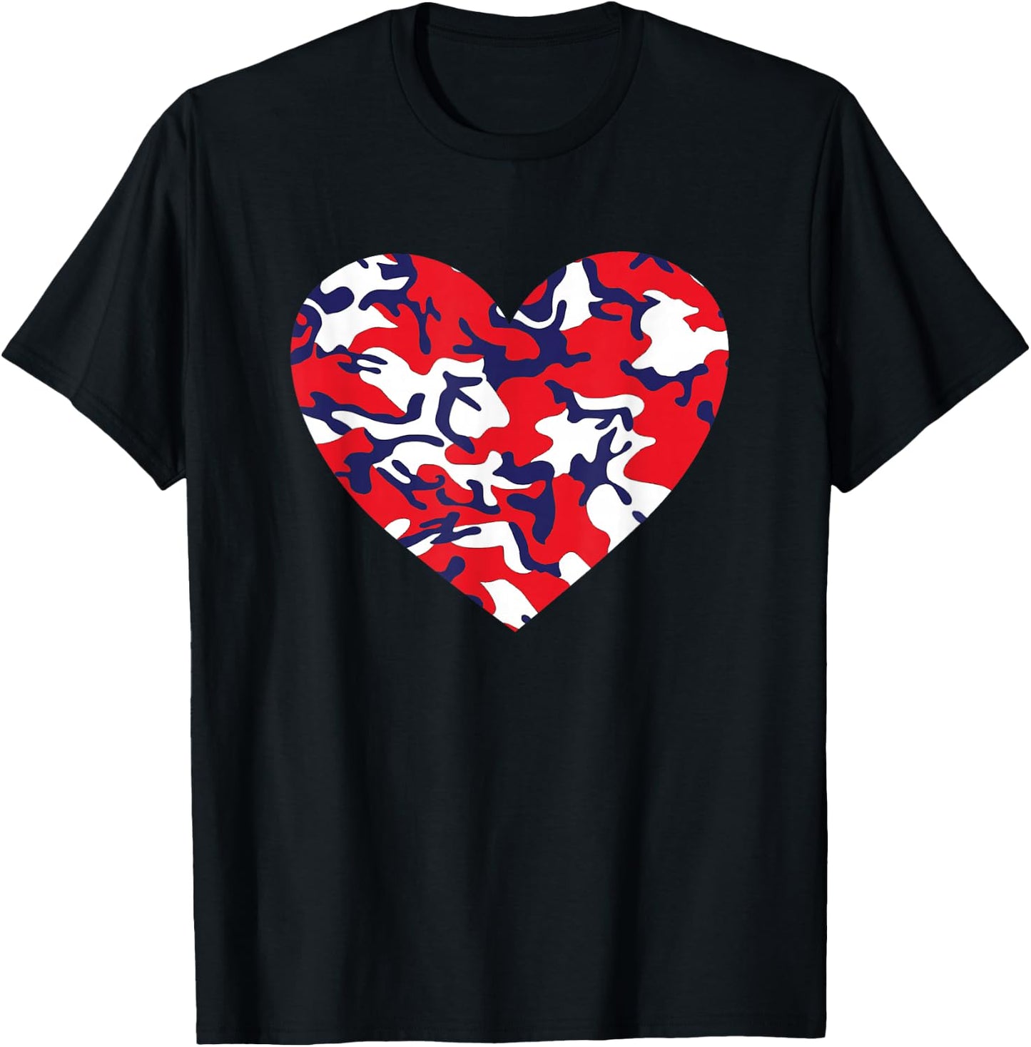 USA Red White and Blue Camo Heart Love 4th of July T-Shirt - T-Shirt | Black