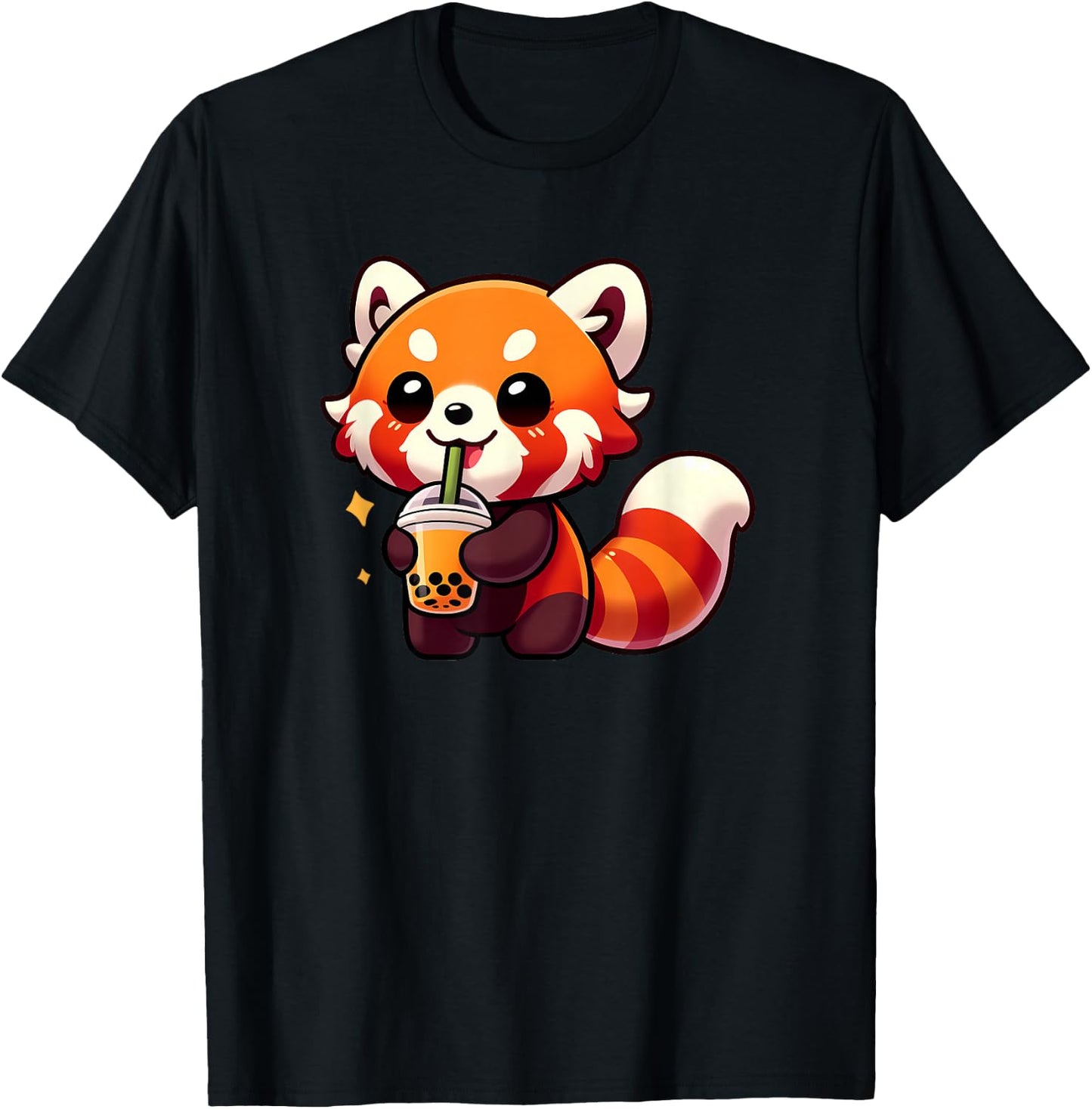 Cute Red Panda Drinking Boba Tea Kawaii Animal Lover T-Shirt - T-Shirt | Black