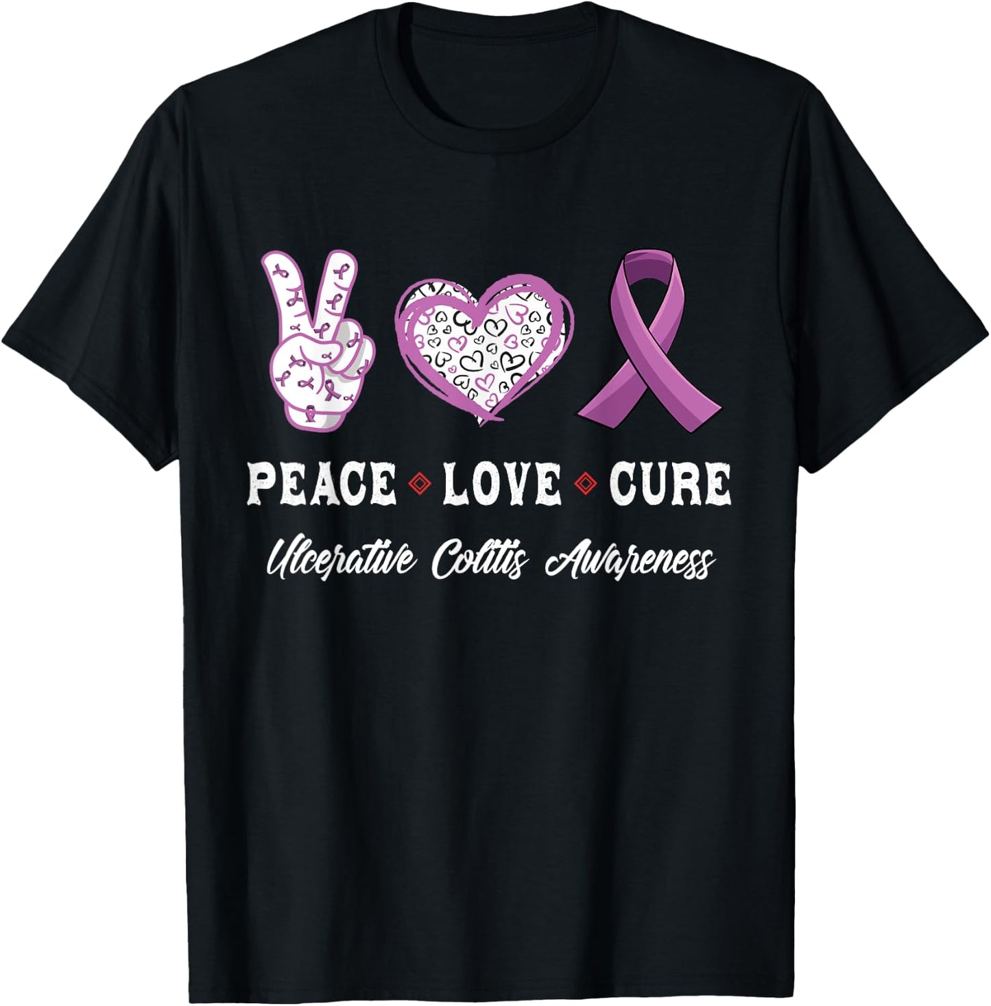 Peace Love cure Ulcerative colitis awareness men women T-Shirt - T-Shirt | Black