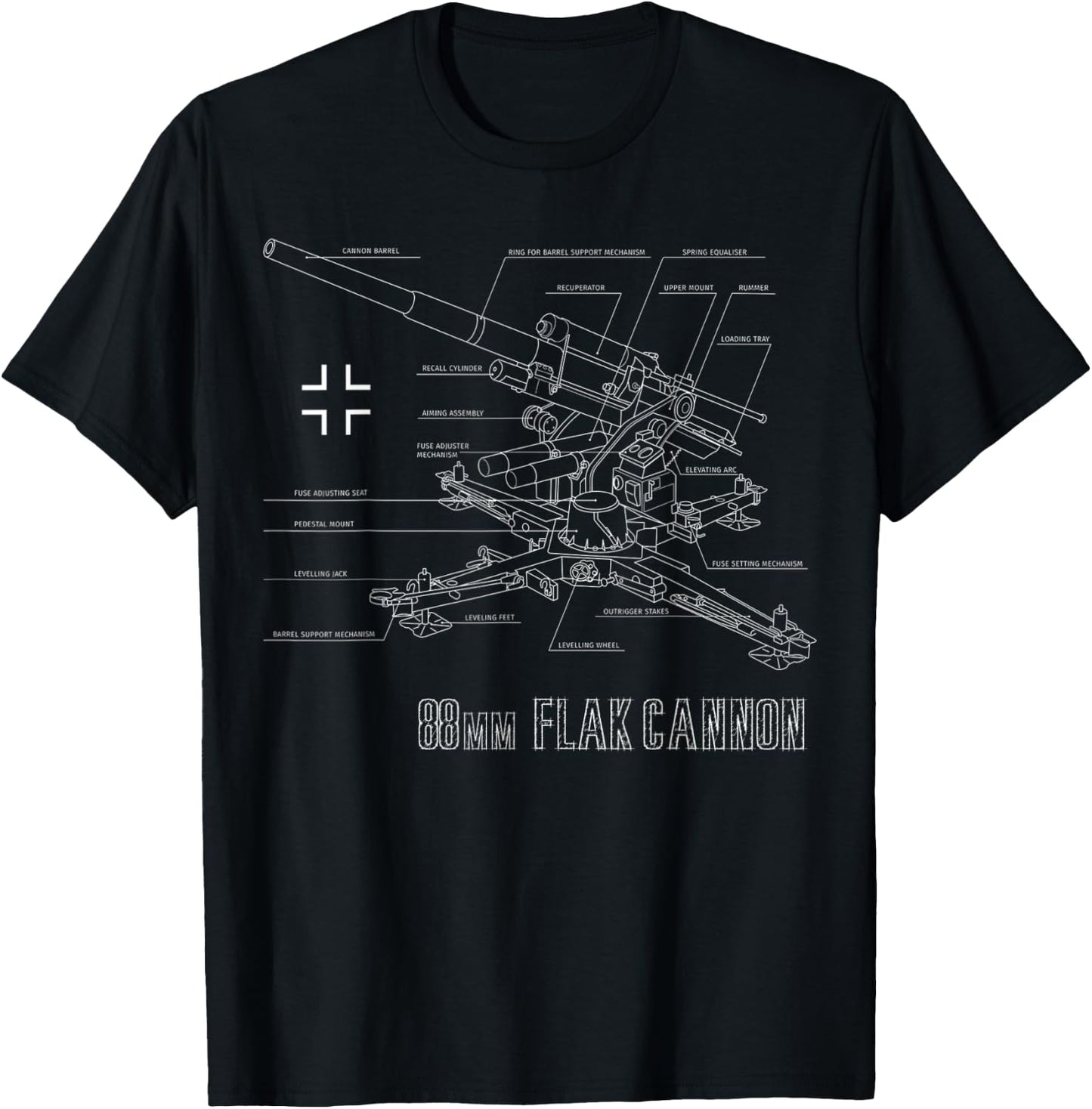 World War 2 German 88mm Flak 18/36/37/41 blueprint T-Shirt - T-Shirt | Black