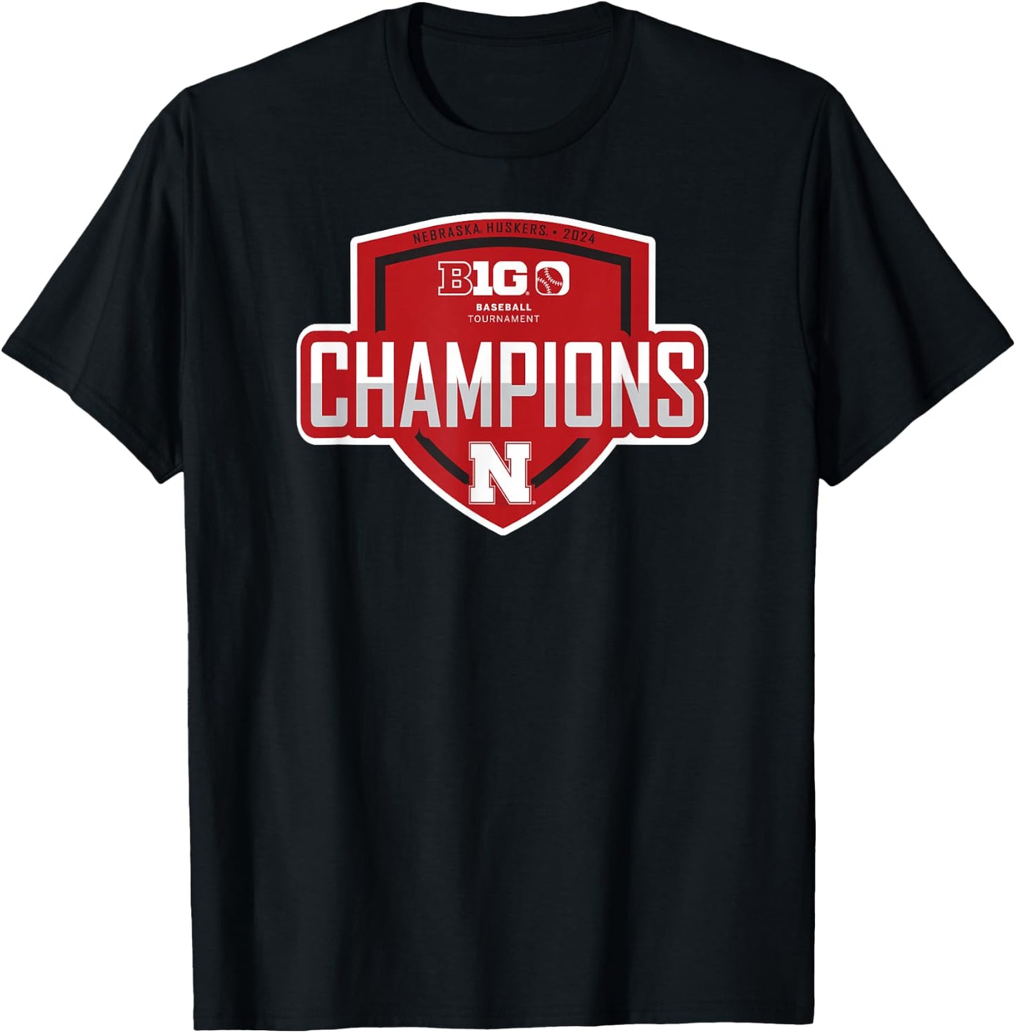 Nebraska Cornhuskers Big 10 Champs 2024 Baseball Locker Room T-Shirt - T-Shirt | Black