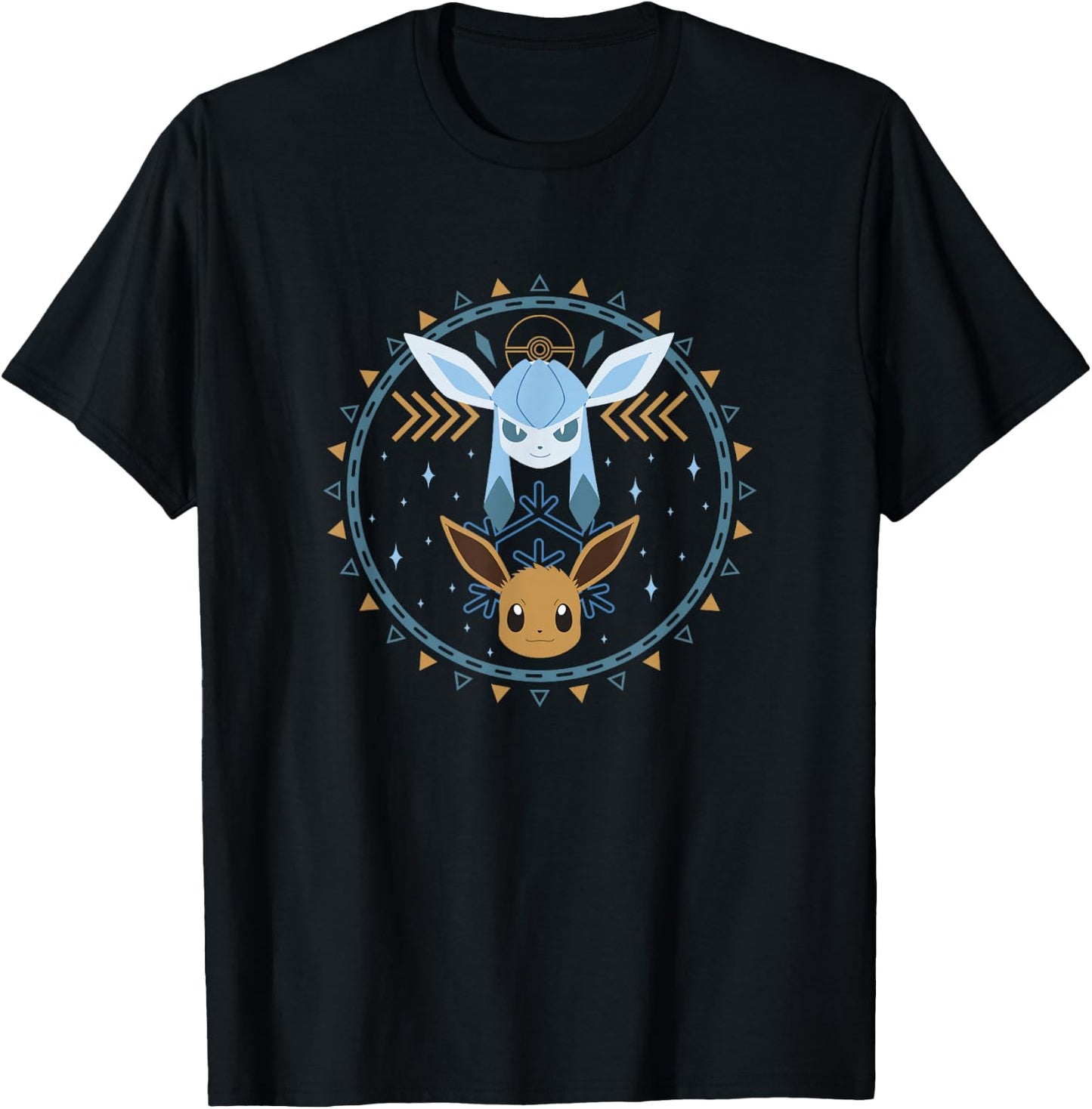 Pokémon Eevee & Glaceon Winter Themed Circle Portrait T-Shirt - T-Shirt | Black