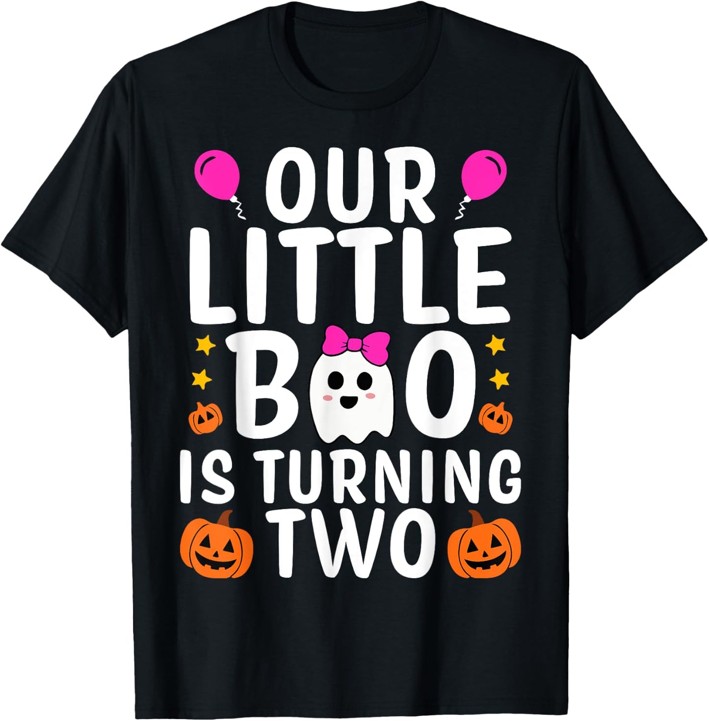 Our Little Boo Is Turning Two Yr 2nd Birthday Girl Halloween T-Shirt - T-Shirt | Black