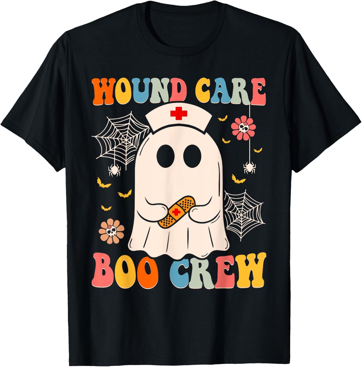 Groovy Wound Care Boo Crew Nurse Funny Ghost Halloween Nurse T-Shirt - T-Shirt | Black