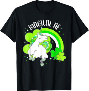 Funny Unicorn Shamrock Rainbow Magical AF St Patricks Day T-Shirt - T-Shirt | Black
