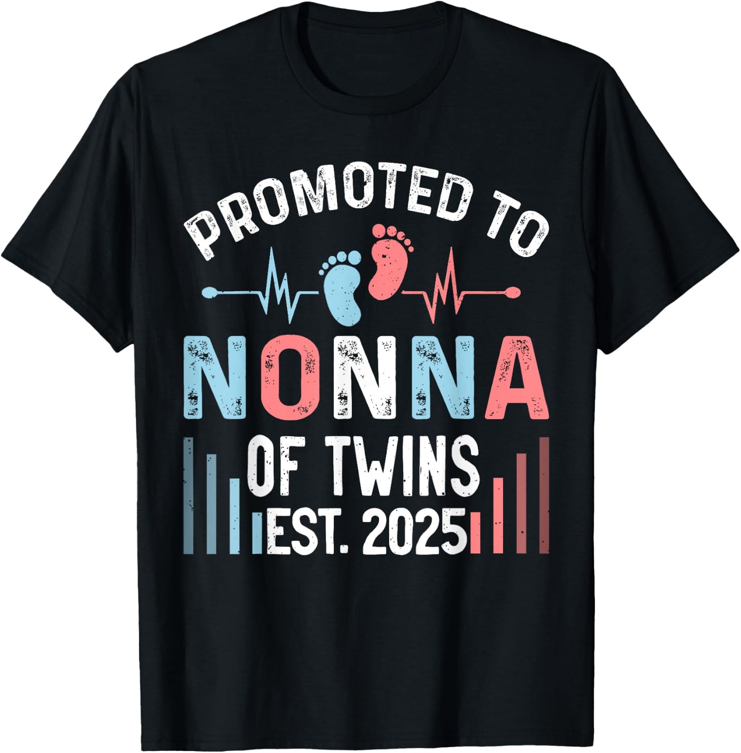 Promoted To Nonna Of Twins Est 2025 Twin Baby Shower T-Shirt - T-Shirt | Black