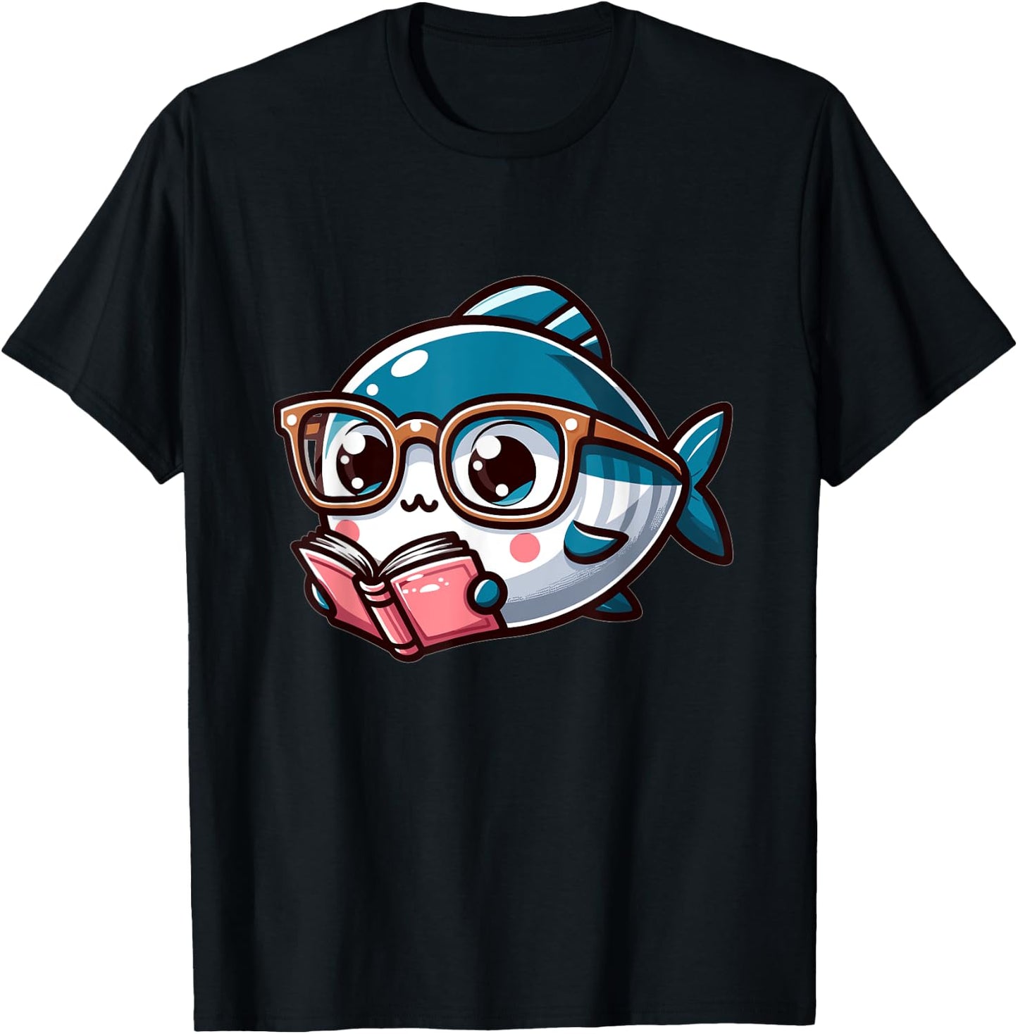Adorable Book Lover Tuna Fish With Reading Glasses Cute T-Shirt - T-Shirt | Black