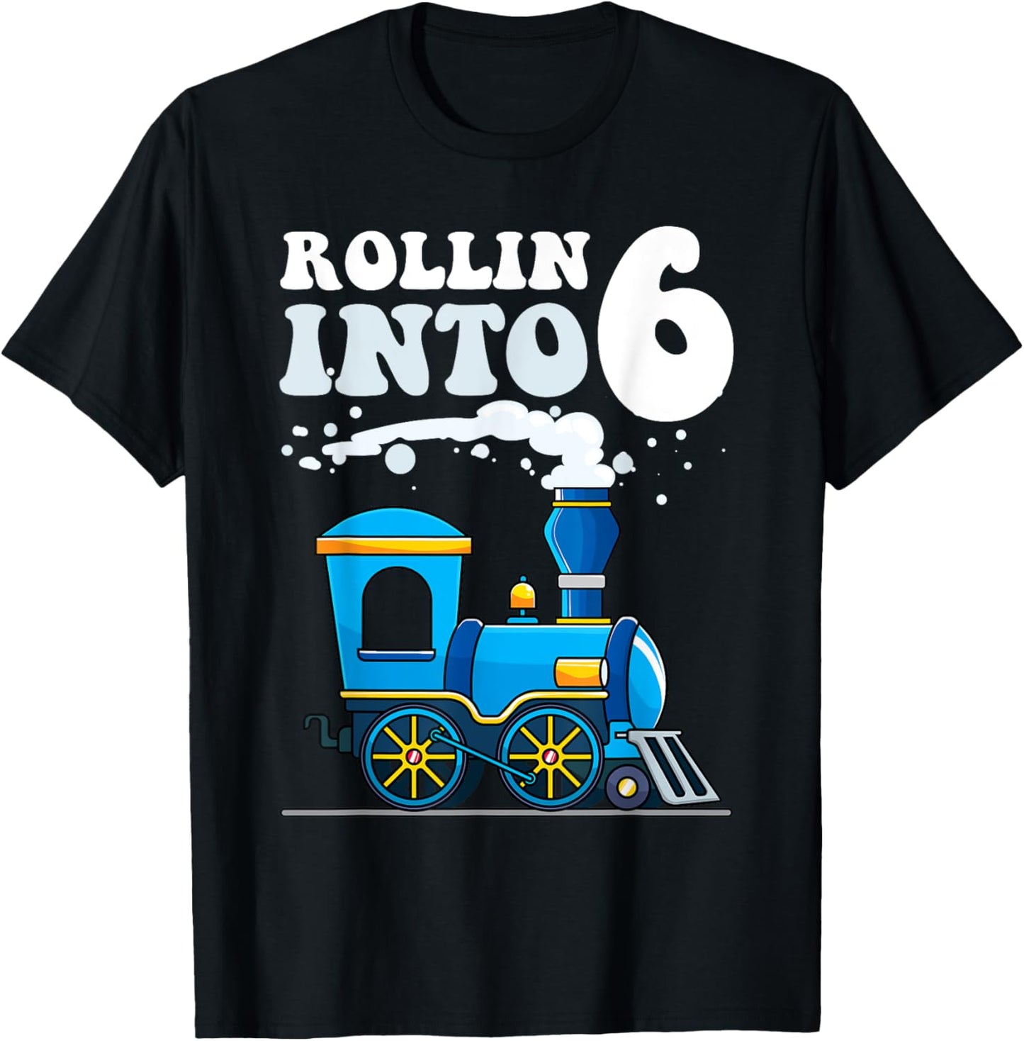 Rollin' Into 6 Train 6th Birthday Party Six Years Old Boys T-Shirt - T-Shirt | Black