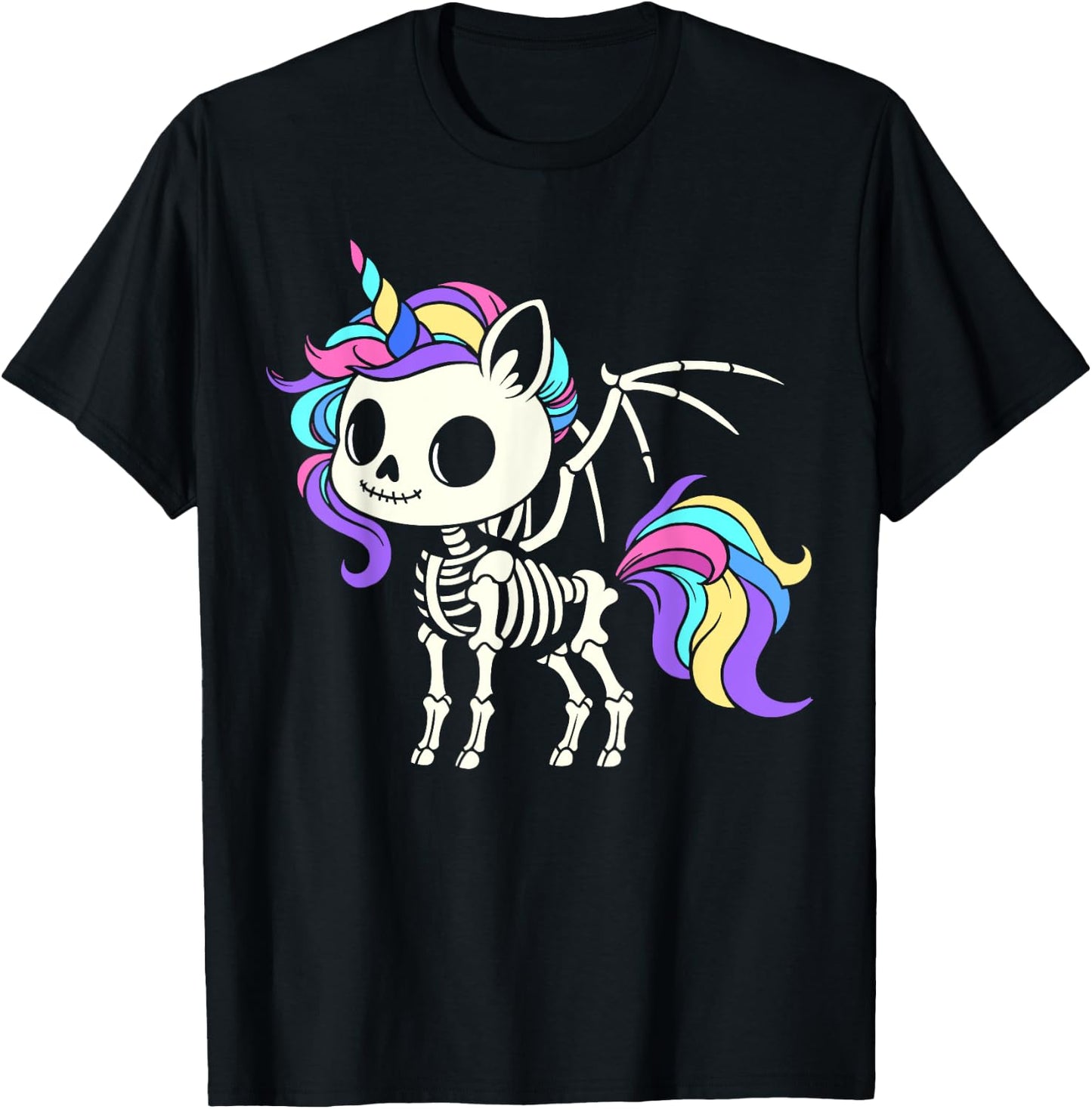 Kawaii skeleton unicorn Halloween, unicorn with wings T-Shirt - T-Shirt | Black