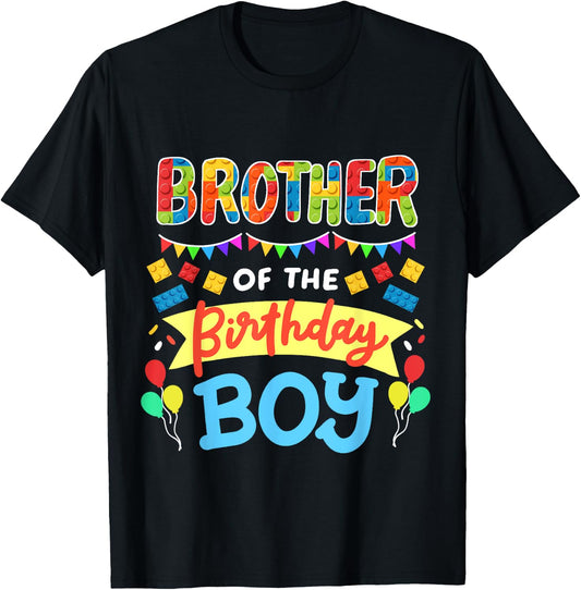Brother of the Birthday Boy Building Blocks Bricks Family T-Shirt - T-Shirt | Black