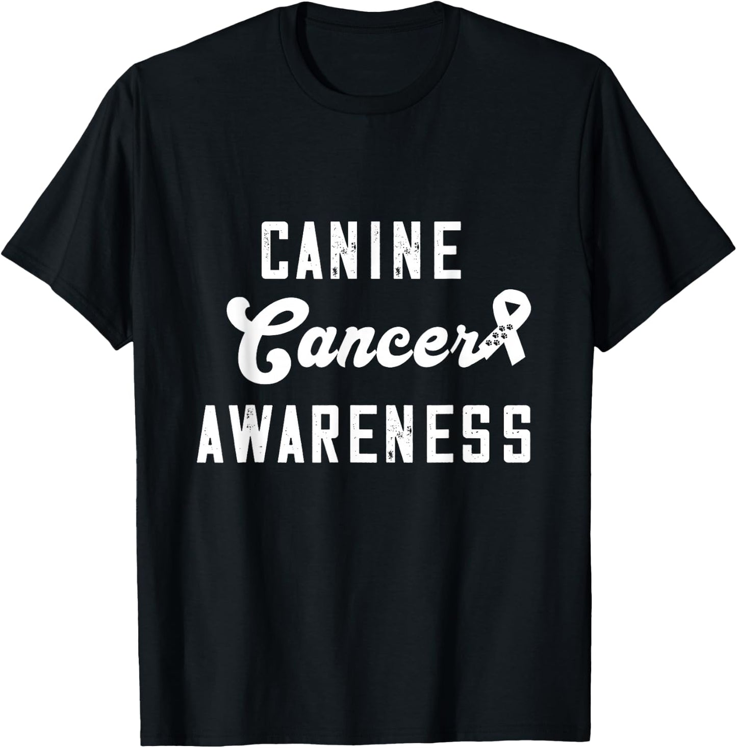 Canine Cancer Awareness Ribbon Paw Print Pet Cancer T-Shirt - T-Shirt | Black