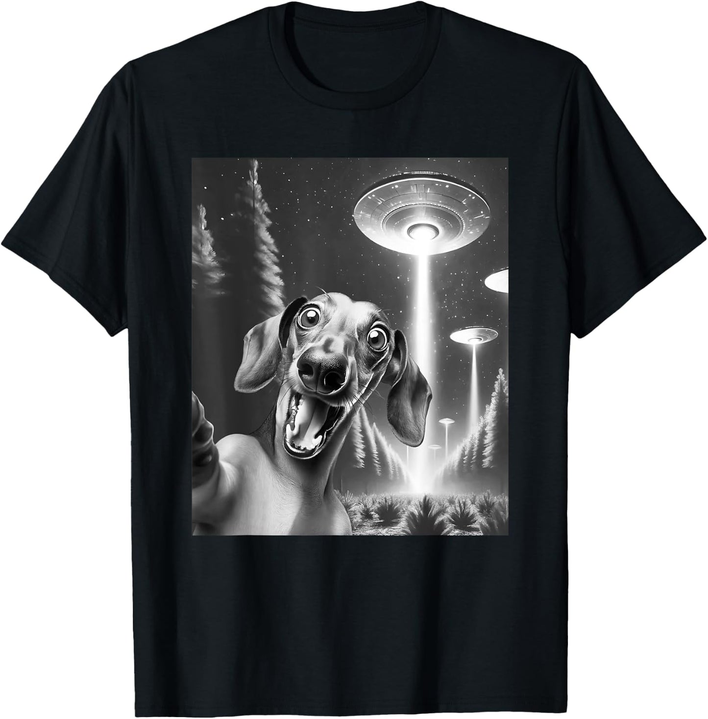 Funny Dachshund Alien UFO Taking a Selfie Weiner Dog Mom Dad Women Kids T-Shirt - T-Shirt | Black