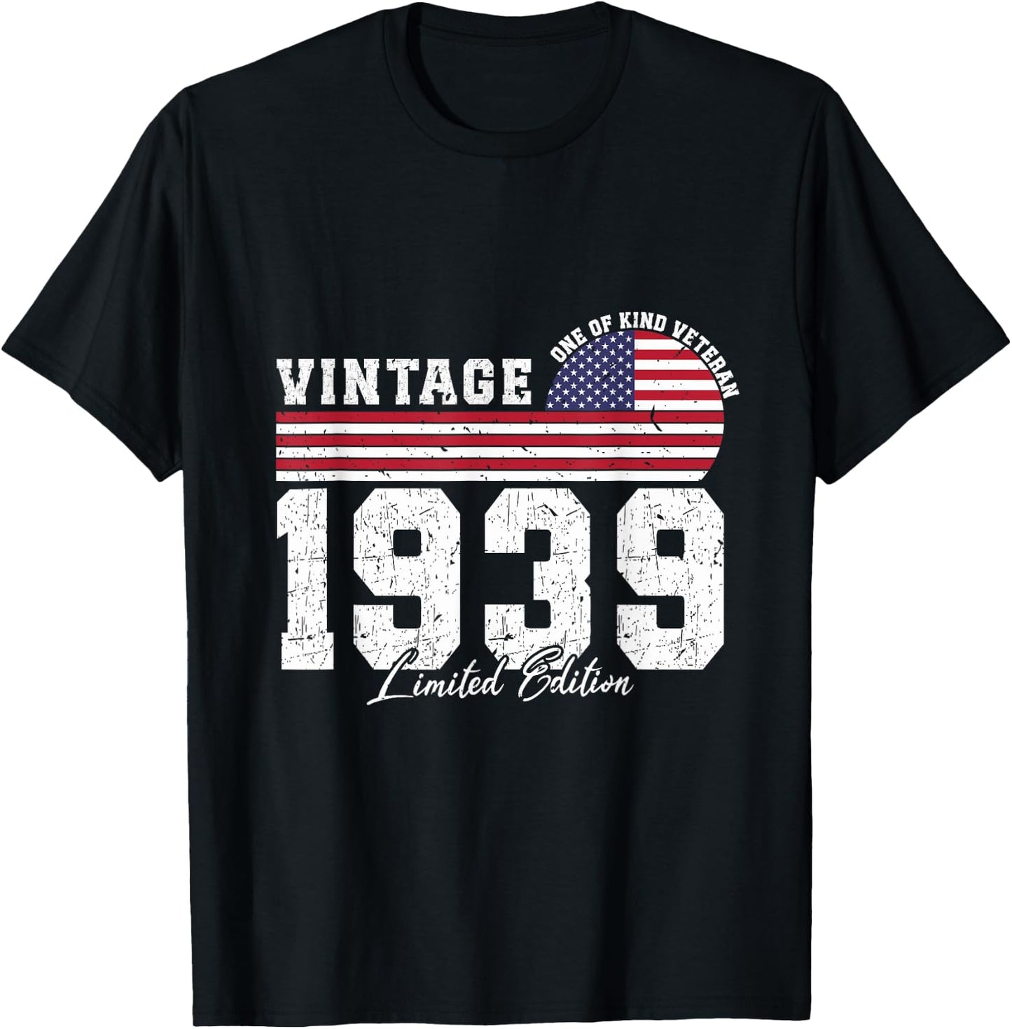 Vintage 1939 Birthday American Flag Patriotic Veterans Day T-Shirt - T-Shirt | Black