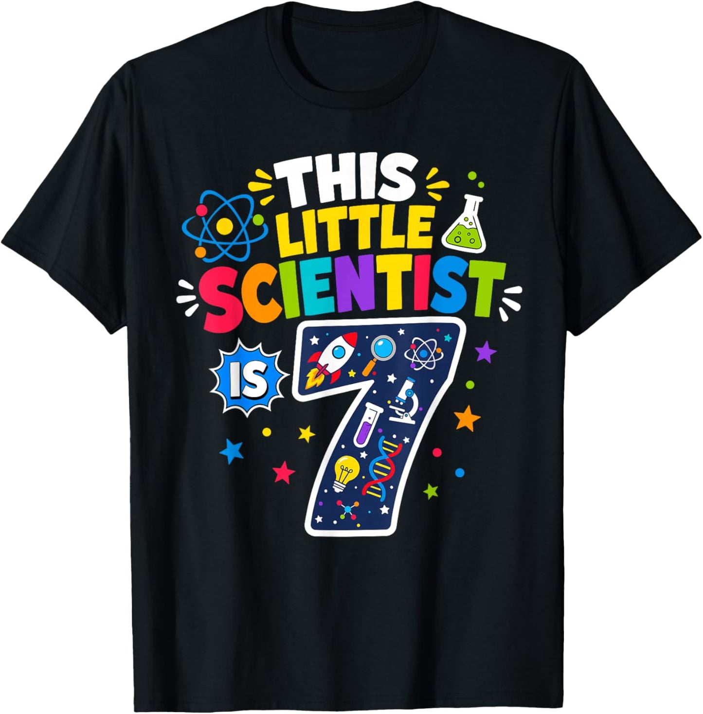 7th Birthday Science This Little Scientist is 7 Years Old T-Shirt - T-Shirt | Black