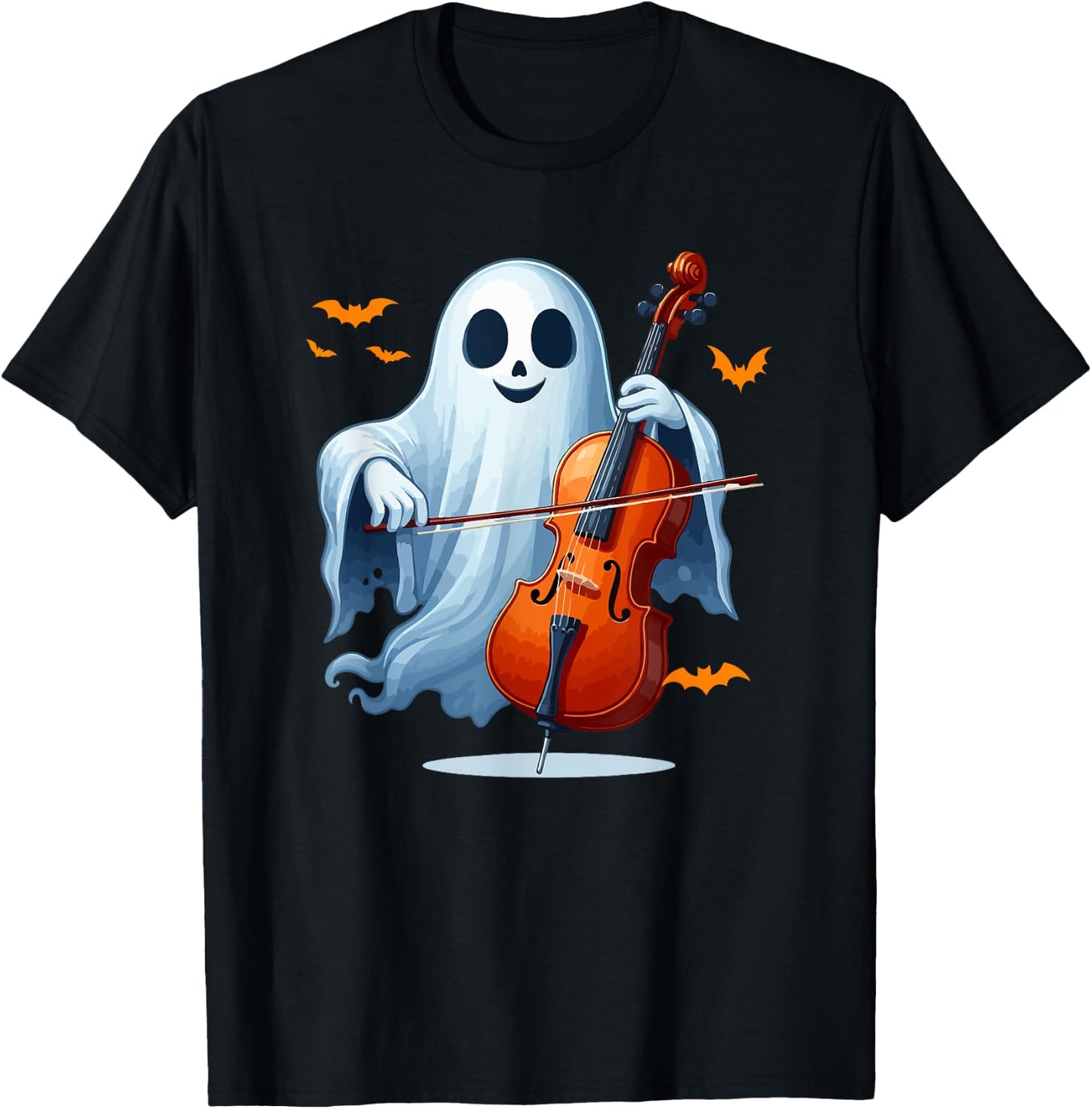 Boo Ghost Playing Cello Halloween Musical Instrument T-Shirt - T-Shirt | Black