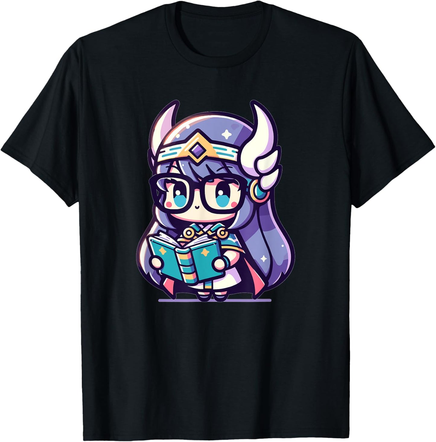 Adorable Book Lover Valkyrie With Reading Glasses Cute T-Shirt - T-Shirt | Black