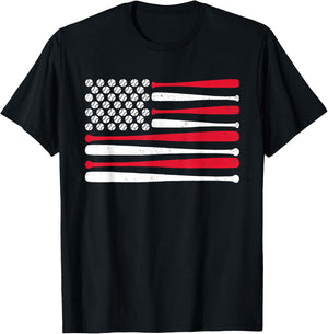 American Flag Baseball USA Vintage Baseball Sport Fan T-Shirt - T-Shirt | Black