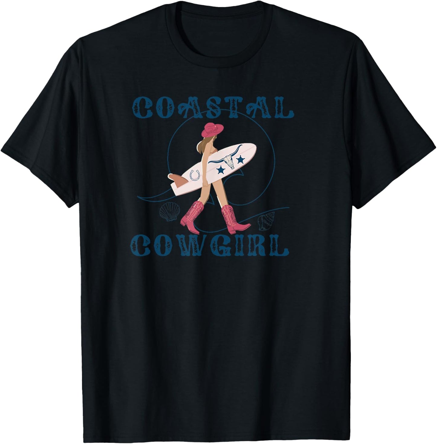 Coastal Cowgirl Women's Cowgirl Surf Beach , Black, Small T-Shirt - T-Shirt | Black