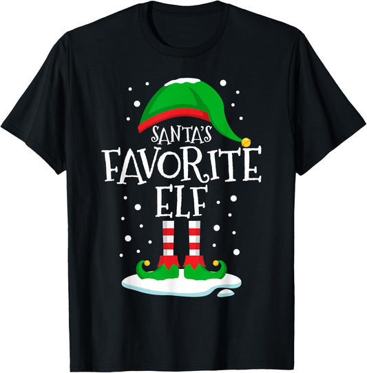 Santa's Favorite Elf Christmas Family Matching Xmas Funny T-Shirt - T-Shirt | Black