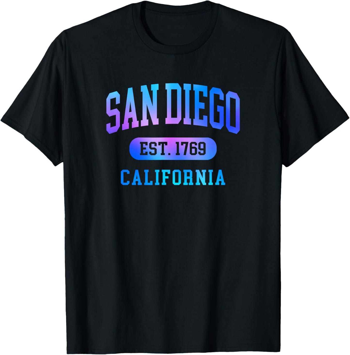 San Diego California 1769 Arched Text Colorful Boys Girls T-Shirt - T-Shirt | Black