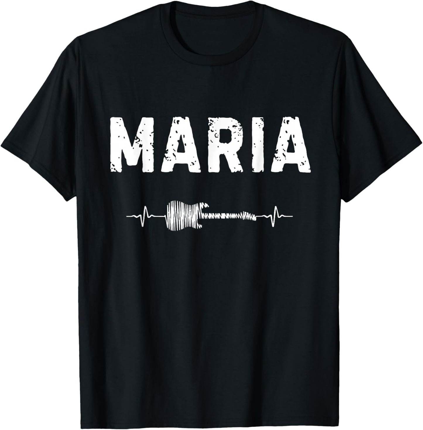 Maria Guitar Heartbeat Music Guitarist Retro Vintage T-Shirt - T-Shirt | Black
