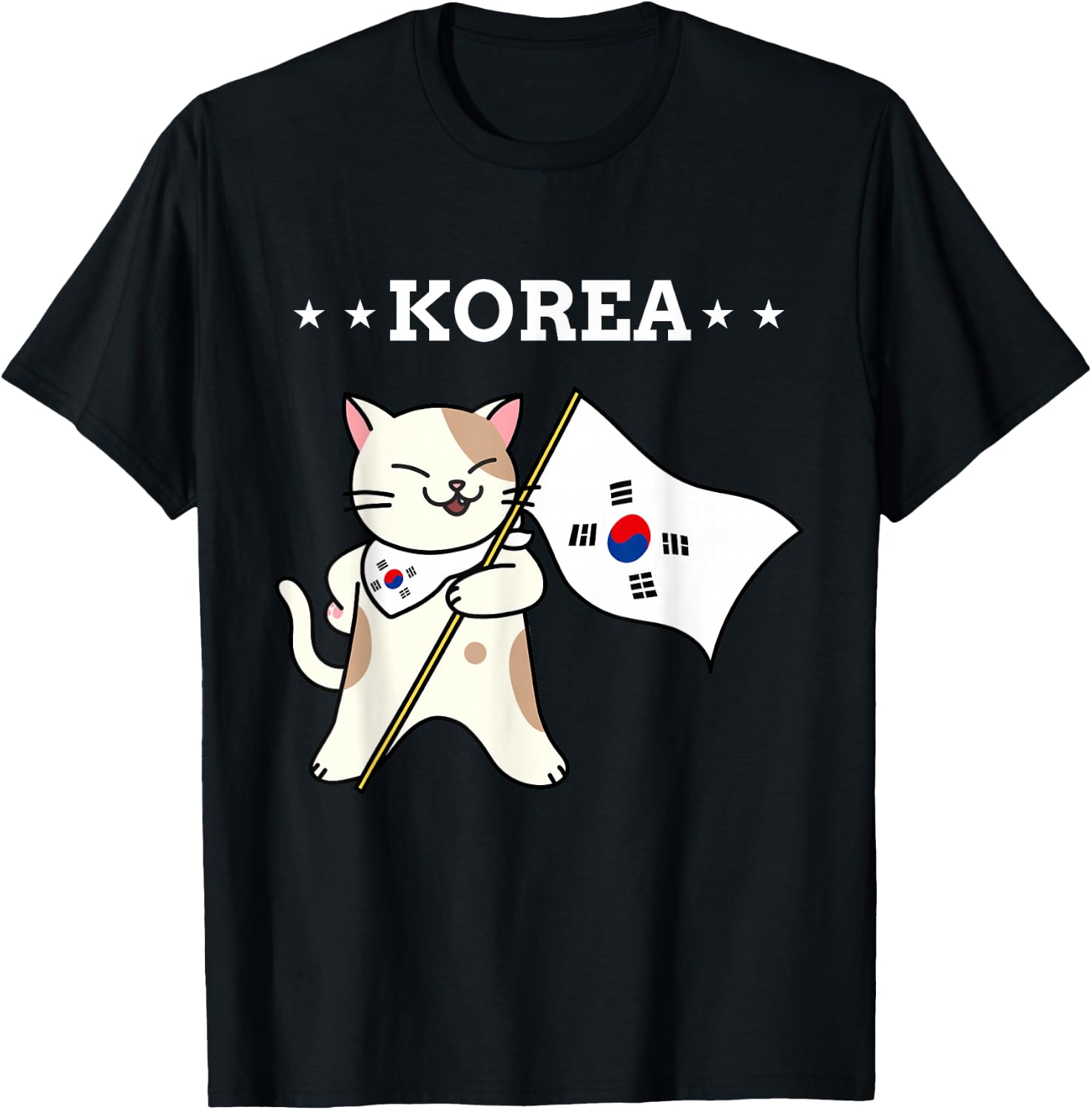 Korean Flag & Cat | South Korea T-Shirt - T-Shirt | Black