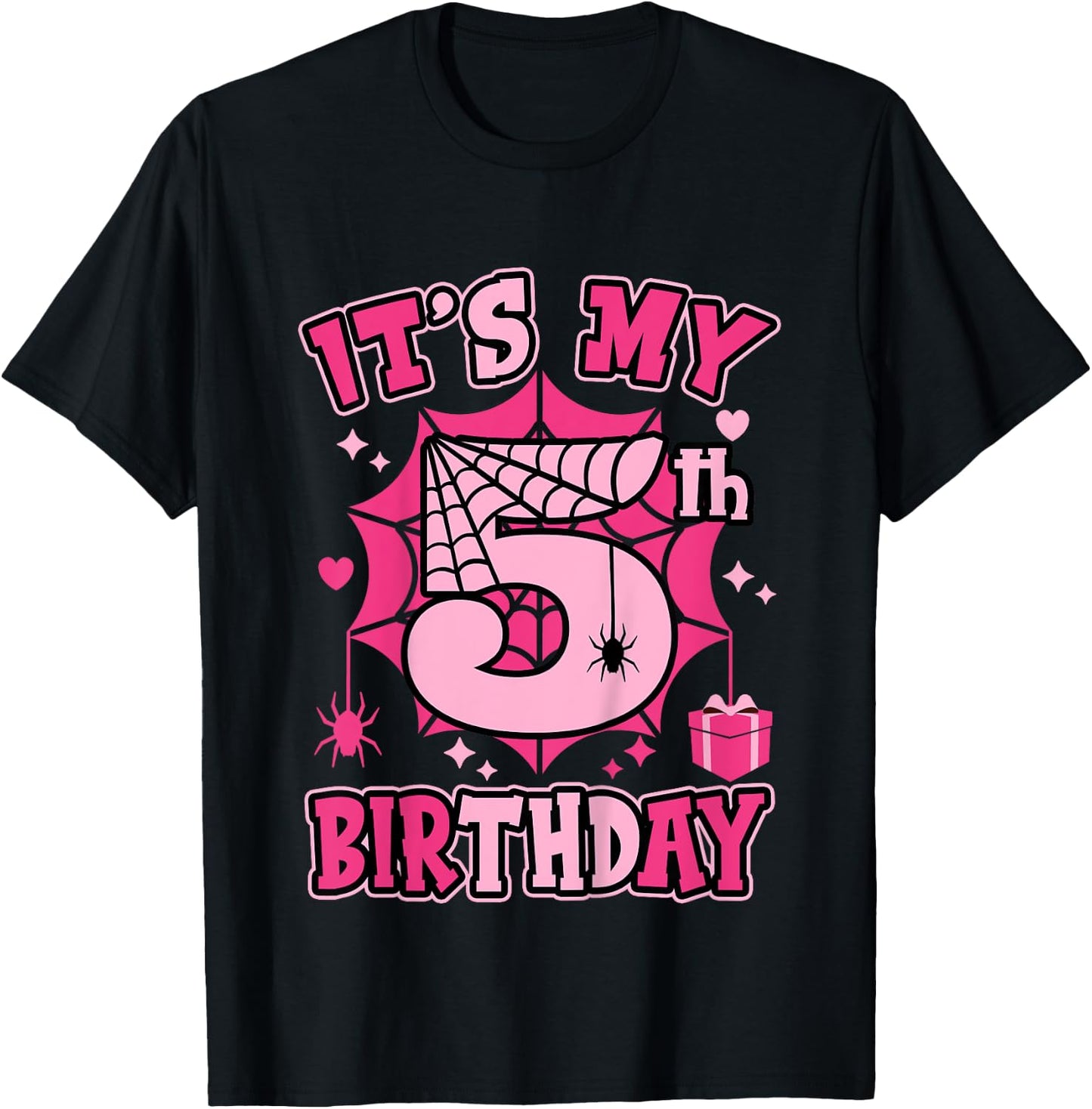Kids It's My 5th Birthday Spider Girl Costume Party 5 Year Old T-Shirt - T-Shirt | Black