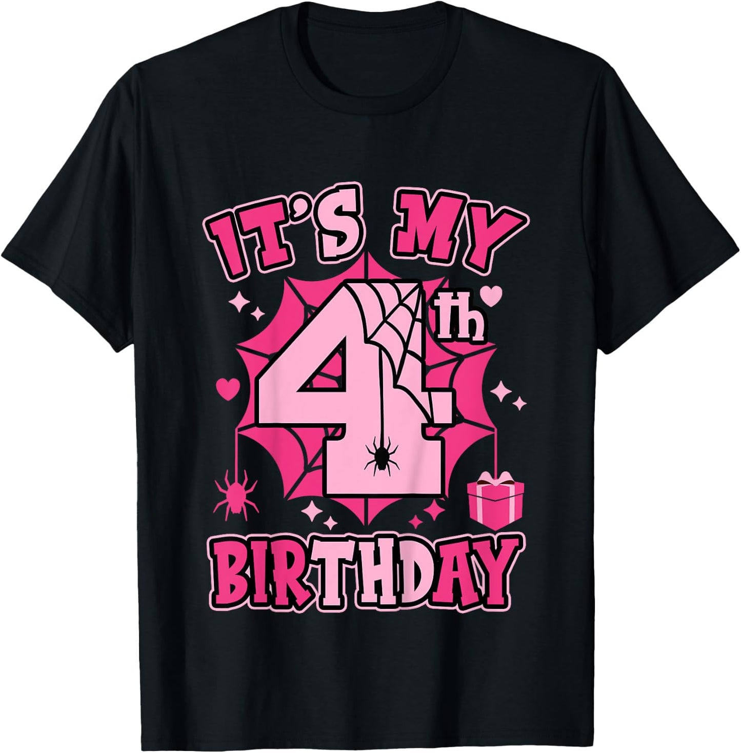 Kids It's My 4th Birthday Spider Girl Costume Party 4 Year Old T-Shirt - T-Shirt | Black