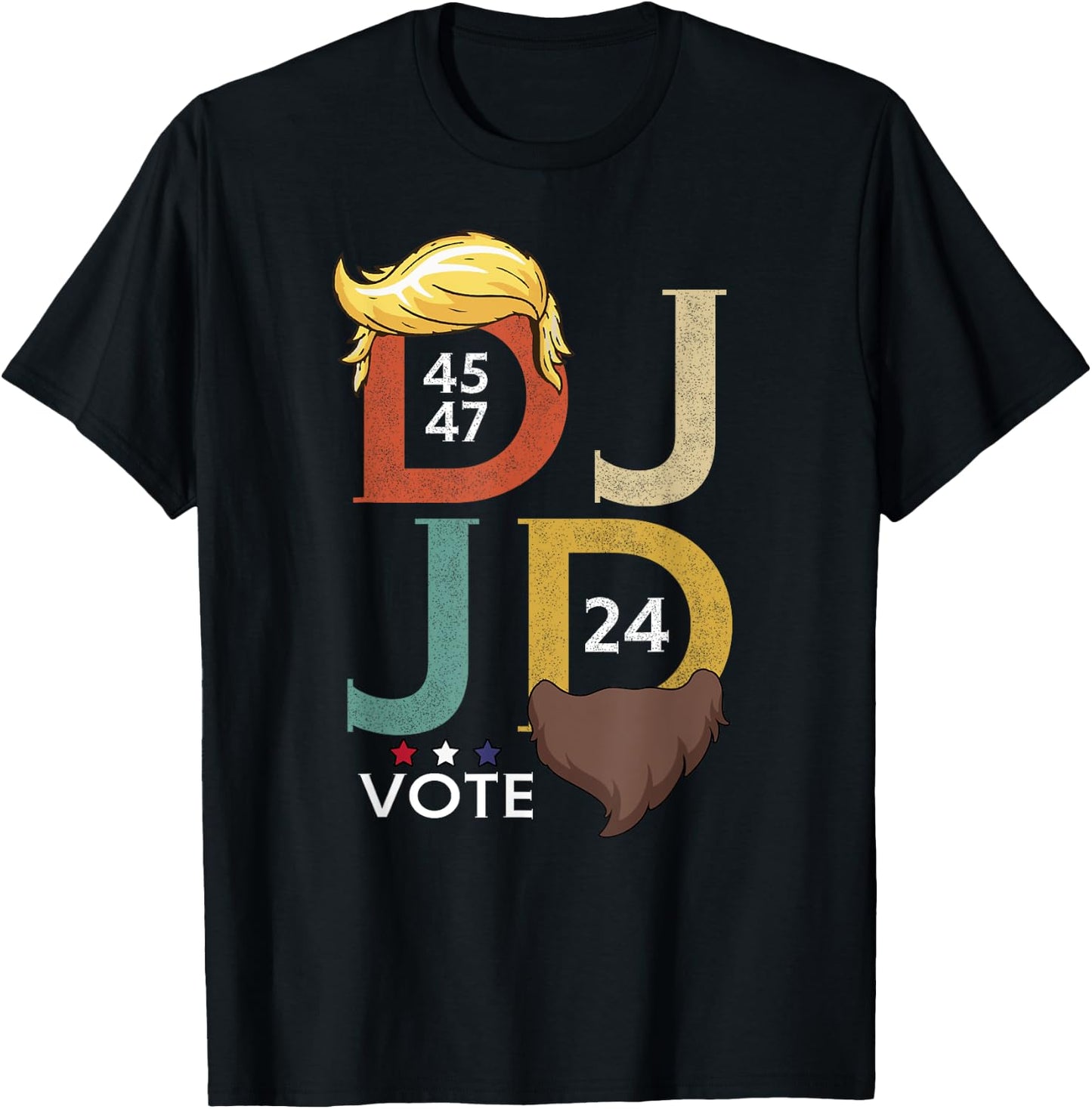 DJ & JD Trump Hair Vance Beard Vote for President 2024 T-Shirt - T-Shirt | Black