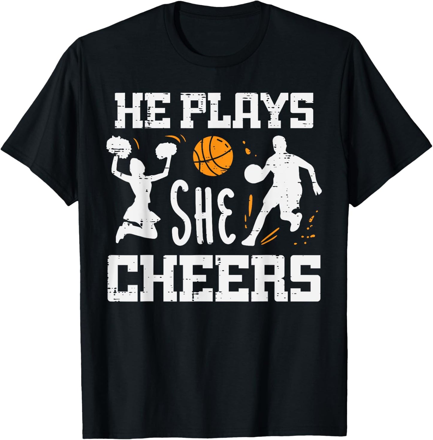 Basketball Cheerleader He Plays She Cheers Men Women Kids T-Shirt - T-Shirt | Black