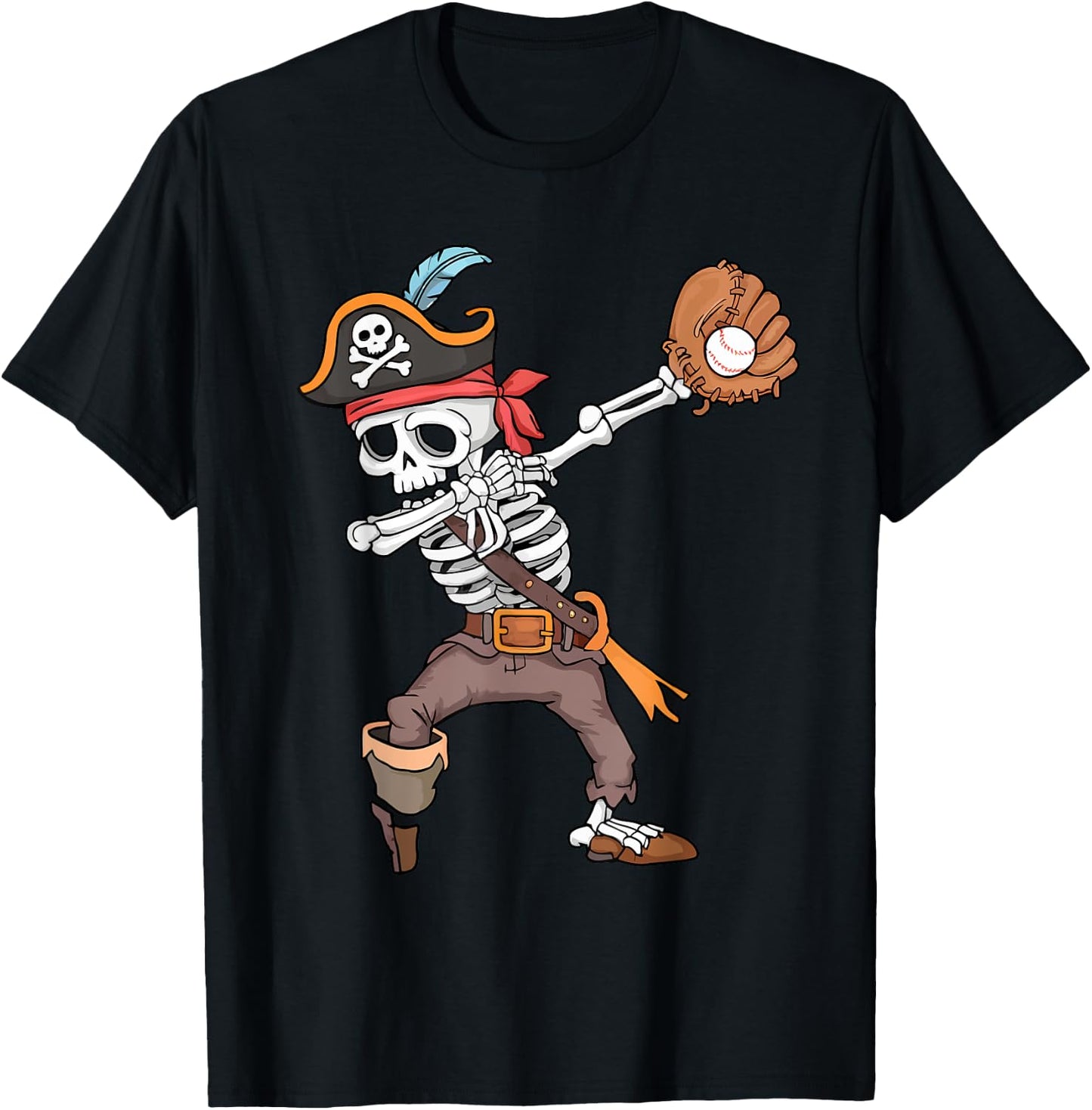 Baseball Halloween Dabbing Skeleton Pirate Dab Men Boys Kids T-Shirt - T-Shirt | Black