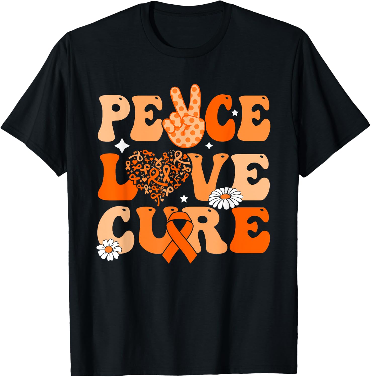 Peace Love cure Leukemia awareness men women Support Squad T-Shirt - T-Shirt | Black