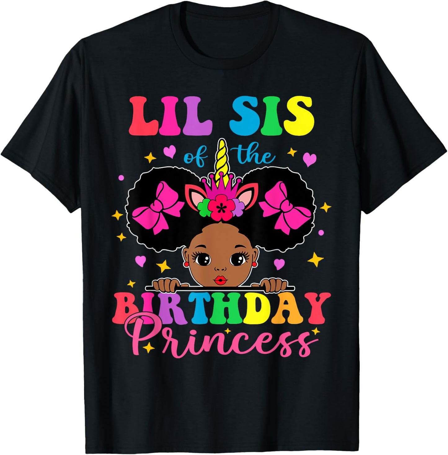 Lil Sister of The Birthday Girl Princess Afro Melanin T-Shirt - T-Shirt | Black