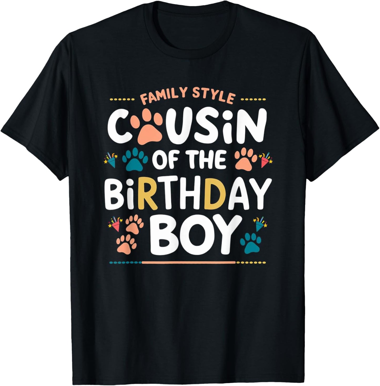 Cousin of the Birthday Boy Dog Paw Family Matching T-Shirt - T-Shirt | Black