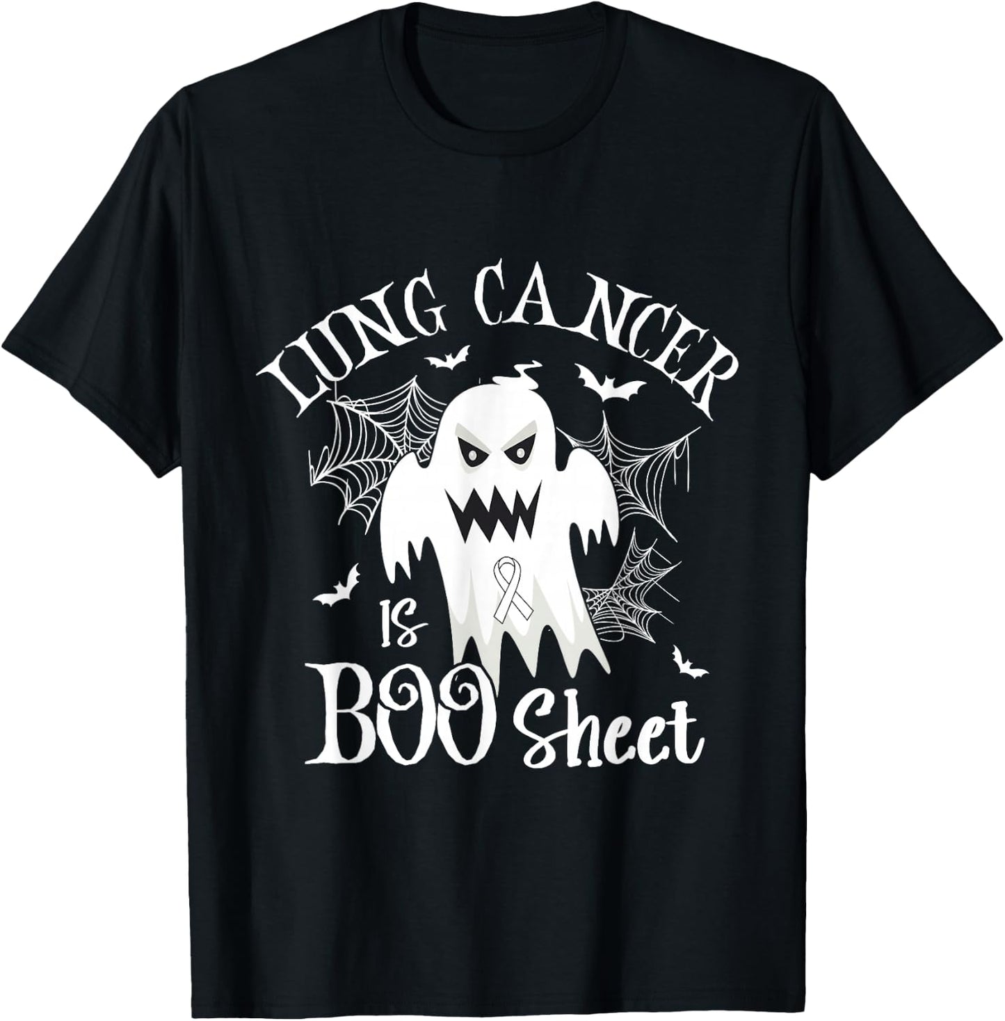 Lung cancer Is Boo Sheet White Ribbon Halloween Costume T-Shirt - T-Shirt | Black
