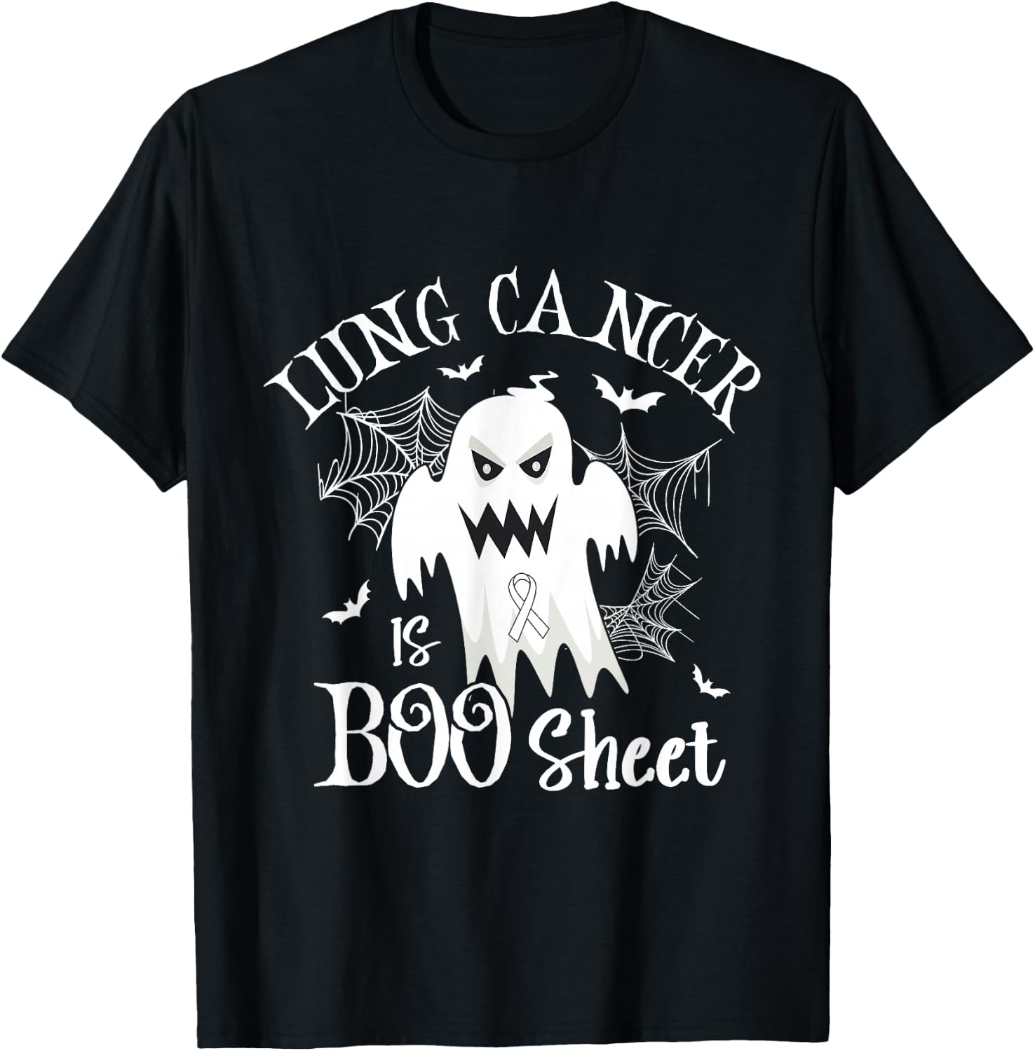 Lung cancer Is Boo Sheet White Ribbon Halloween Costume T-Shirt - T-Shirt | Black