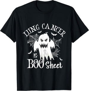 Lung cancer Is Boo Sheet White Ribbon Halloween Costume T-Shirt - T-Shirt | Black