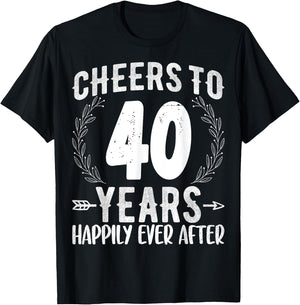Cheers to 40 Years Happily - 40th Anniversary Husband Wife T-Shirt - T-Shirt | Black