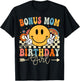 Bonus Mom Of The Birthday Girl Groovy Retro Vintage T-Shirt - T-Shirt | Black