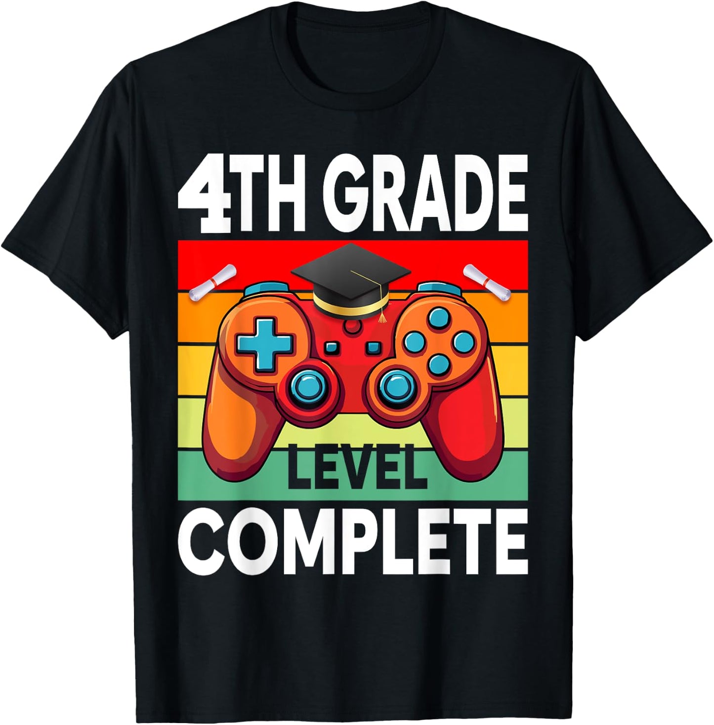 4th Grade Level Complete Gamer Class Of 2024 Graduation T-Shirt - T-Shirt | Black