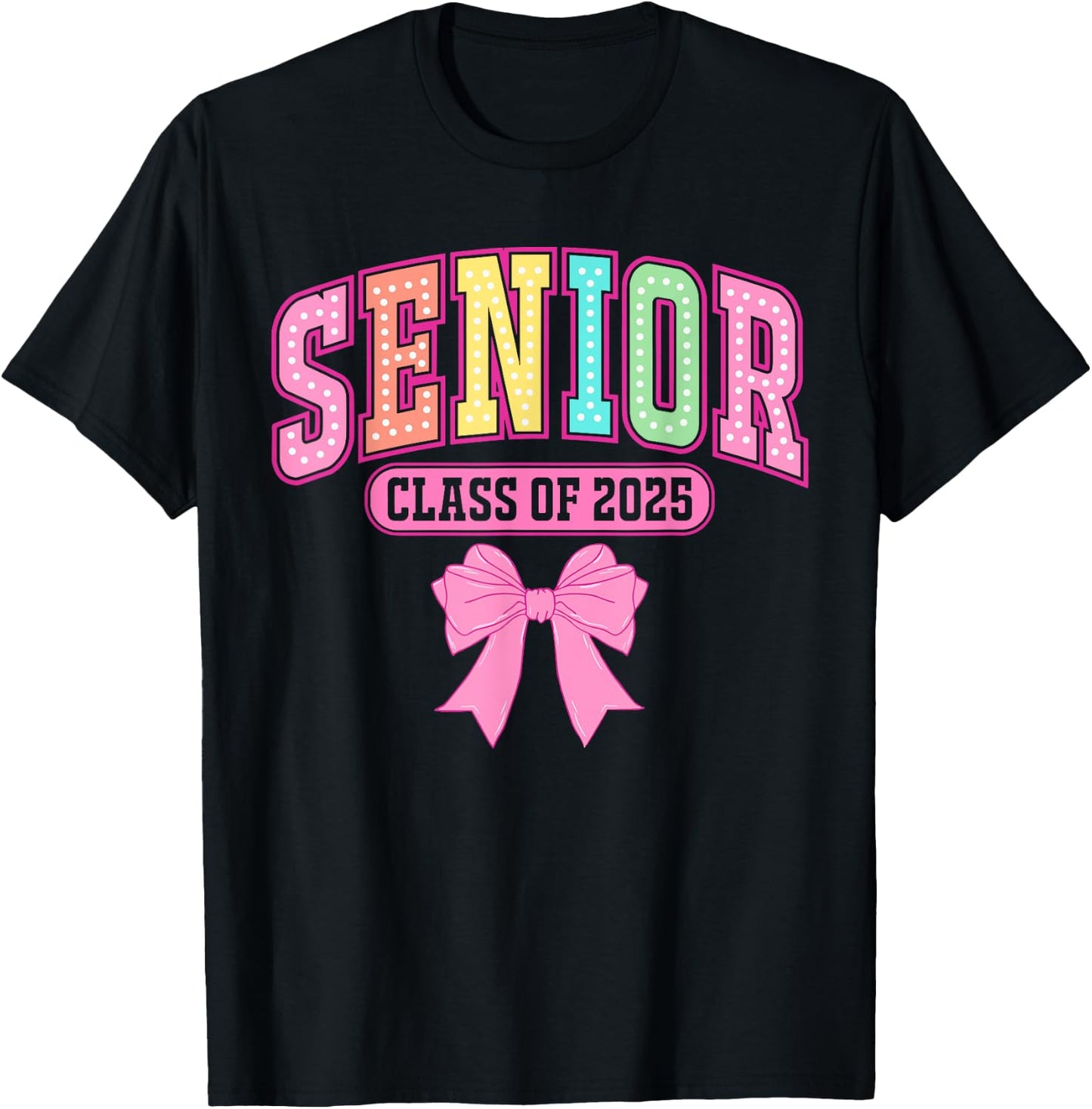 Class Of 2025 Coquette Senior 2025 Graduation Back To School T-Shirt - T-Shirt | Black