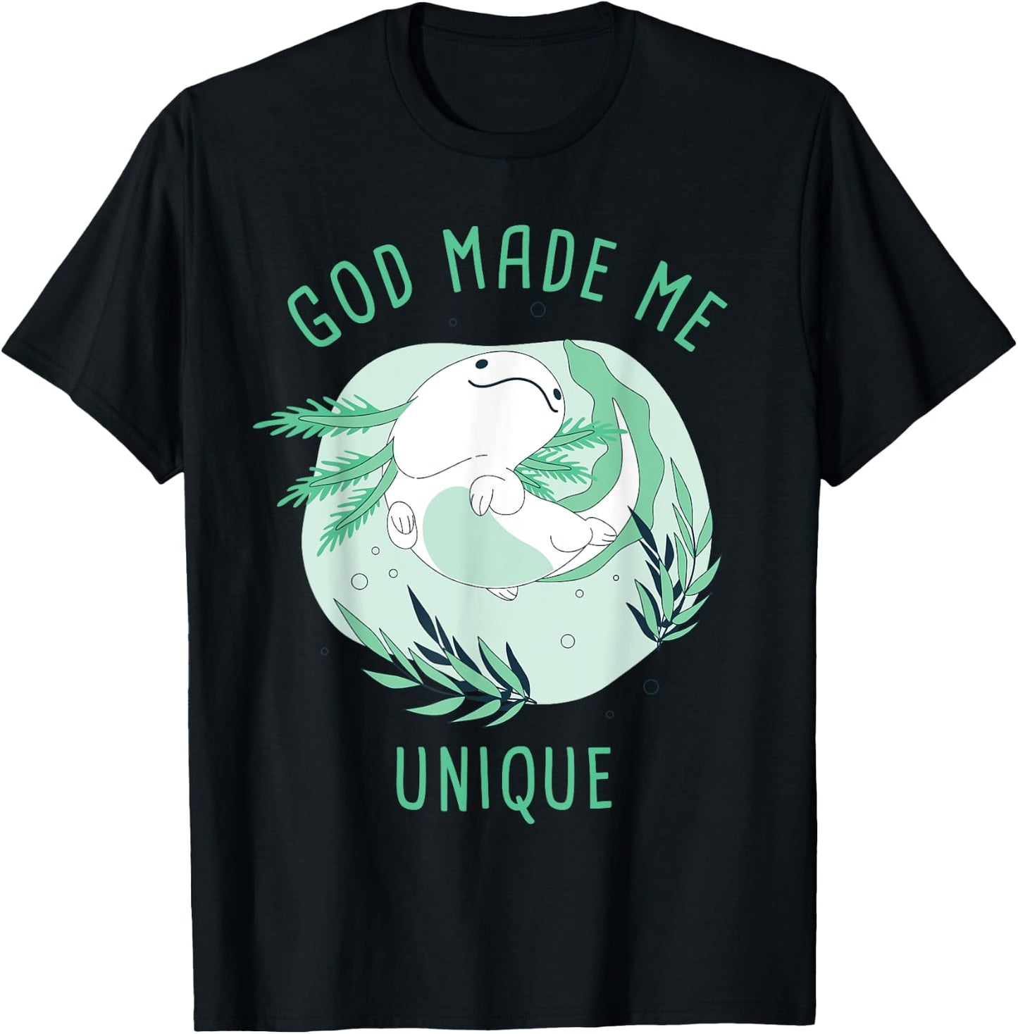 God Made Me Unique – Cute Axolotl Christian Faith Cartoon T-Shirt - T-Shirt | Black