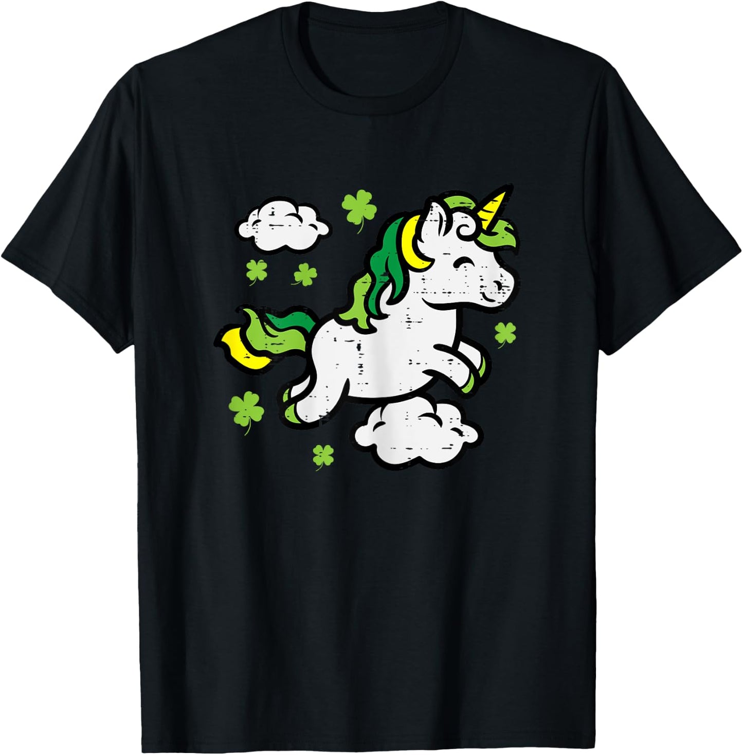St Patricks Day Unicorn Shamrocks Saint Pattys Girls Kids T-Shirt - T-Shirt | Black