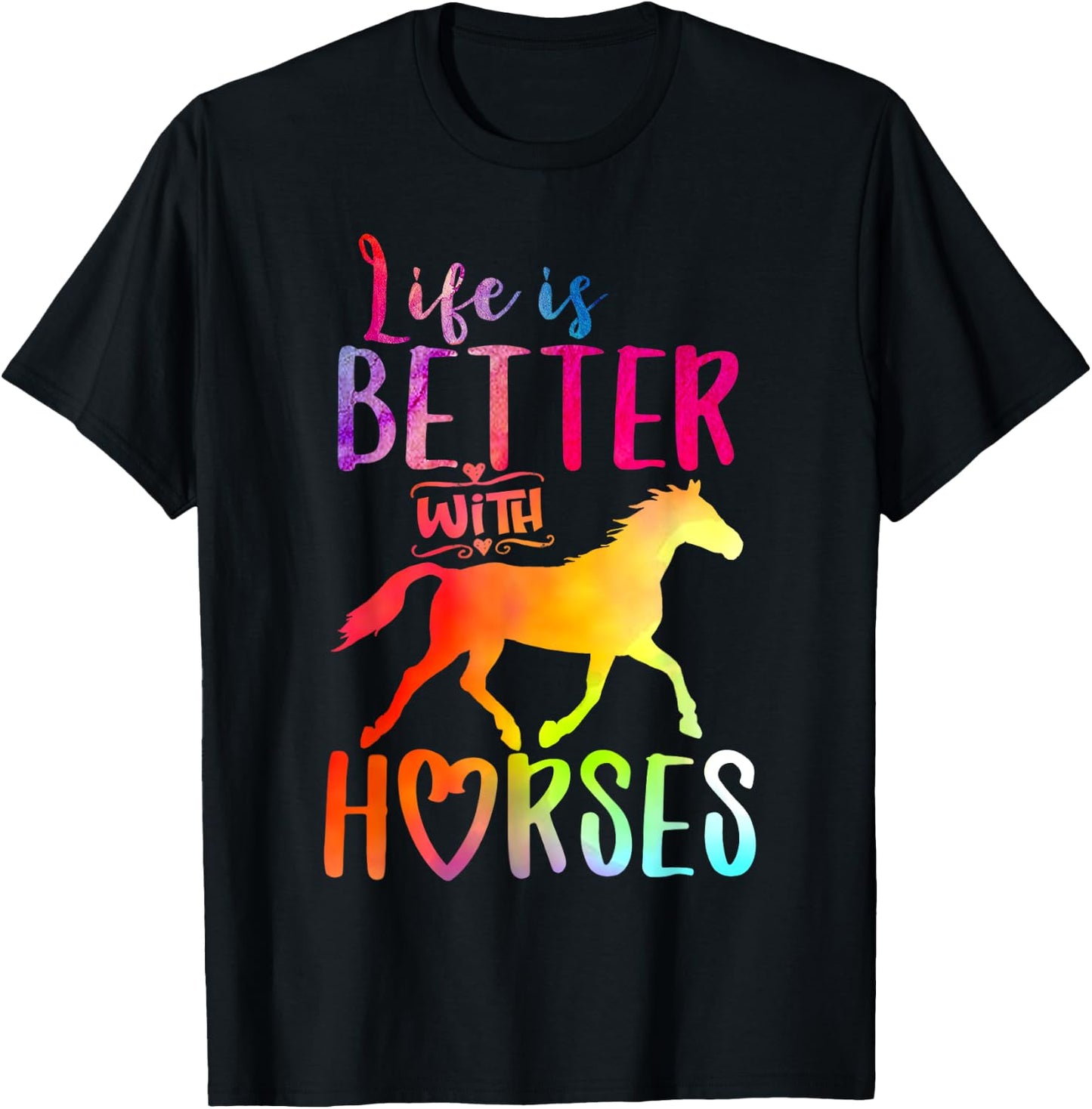 Life is Better With Horses Riding Cute Horse Girls Women T-Shirt - T-Shirt | Black