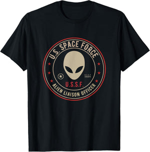US Space Force Insignia Alien Liaison Officer funny Gift T-Shirt - T-Shirt | Black