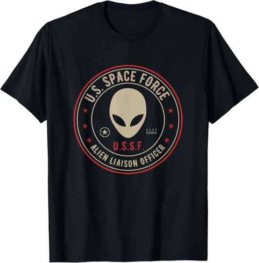 US Space Force Insignia Alien Liaison Officer funny Gift T-Shirt - T-Shirt | Black